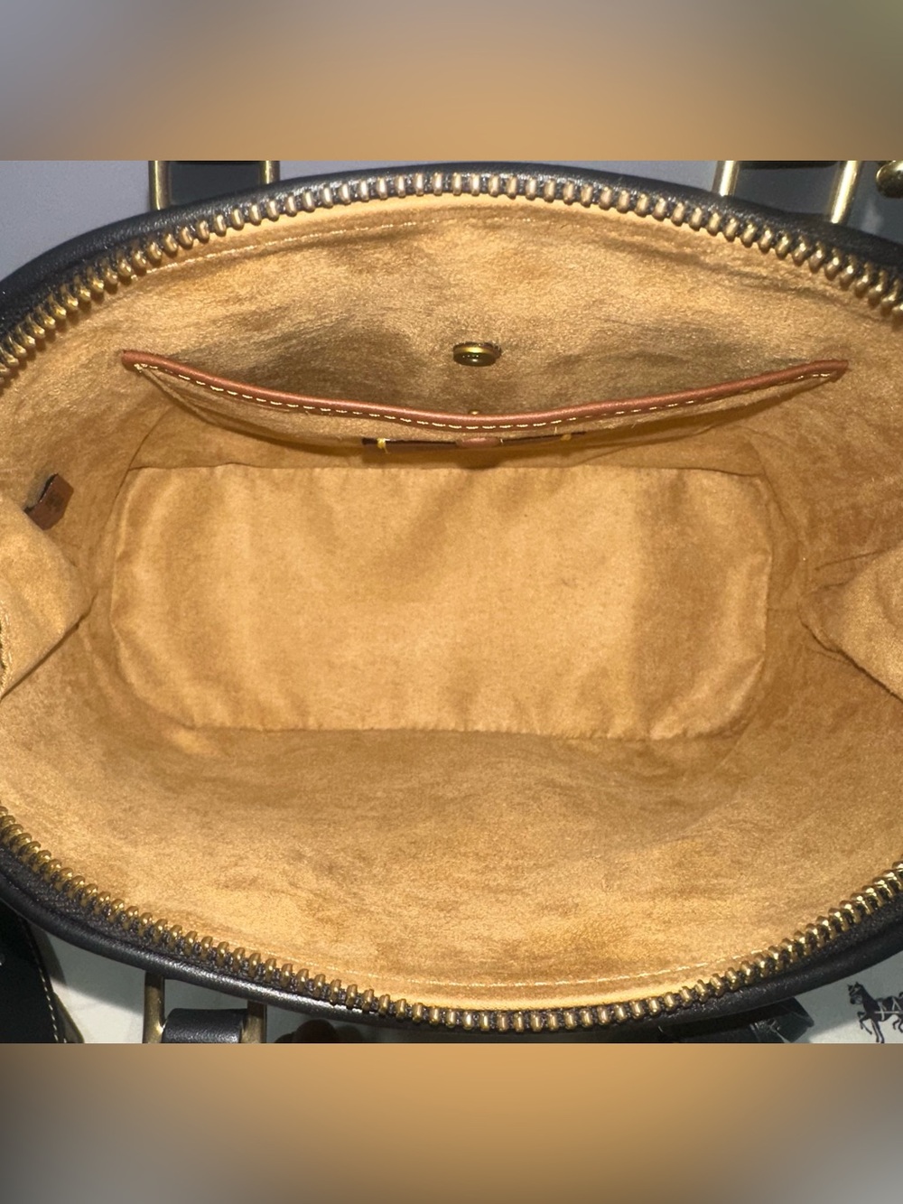 Coach Revel Bag 24 in black glovetanned leather with signature brass hardware. - Picture 7 of 11